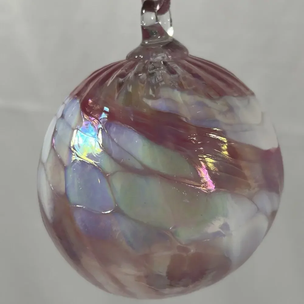 Vintage Mt. St. Helens Glass Ball Hand Blown Glass Christmas Ornament Iridescent